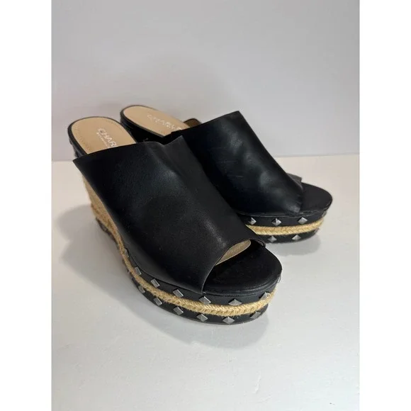 Women's Black Studded Chunky Platform Espadrilles Sz 8.5 Whimsigoth Y2K Grunge - Picture 2 of 13